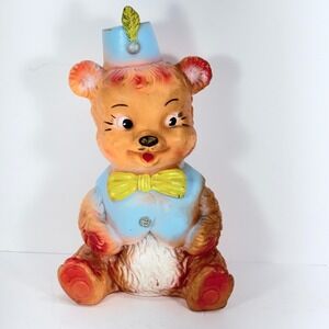 Vtg‎ Mid Century Teddy Bear Rubber Squeak Toy Made in Italy 8.5" Tall See Video